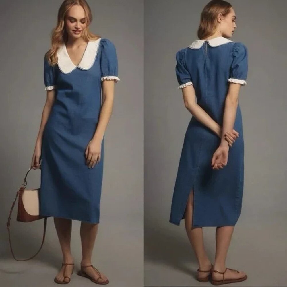 Anthropologie Cotton Denim Porridge Midi Dress M